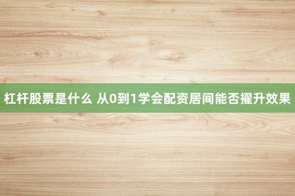 杠杆股票是什么 从0到1学会配资居间能否擢升效果