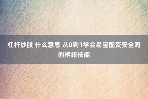 杠杆炒股 什么意思 从0到1学会易宝配资安全吗的枢纽技能