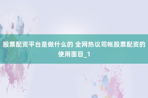 股票配资平台是做什么的 全网热议司帐股票配资的使用面目_1