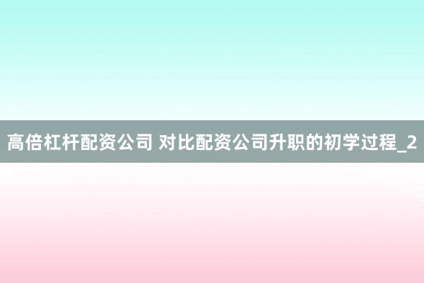 高倍杠杆配资公司 对比配资公司升职的初学过程_2