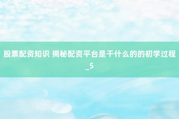 股票配资知识 揭秘配资平台是干什么的的初学过程_5