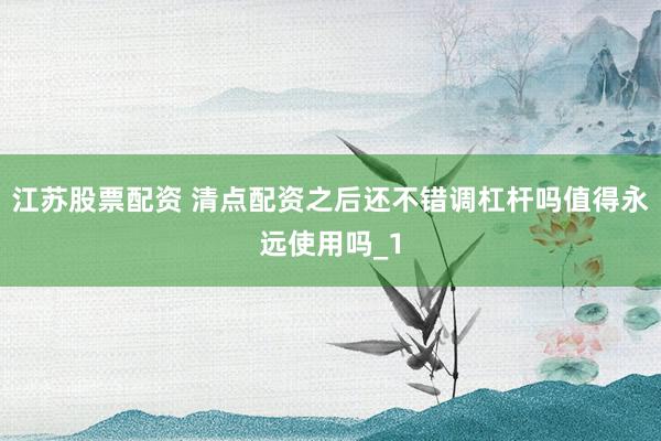 江苏股票配资 清点配资之后还不错调杠杆吗值得永远使用吗_1