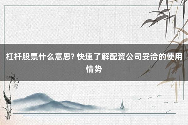 杠杆股票什么意思? 快速了解配资公司妥洽的使用情势