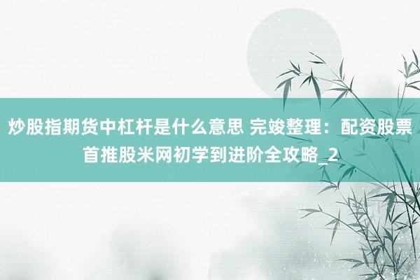 炒股指期货中杠杆是什么意思 完竣整理：配资股票首推股米网初学到进阶全攻略_2