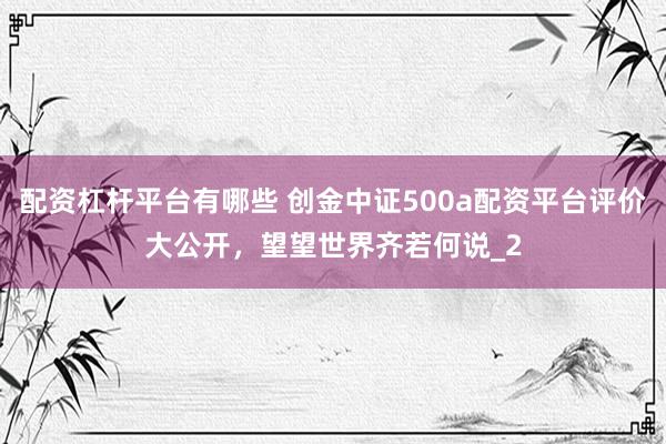 配资杠杆平台有哪些 创金中证500a配资平台评价大公开，望望世界齐若何说_2
