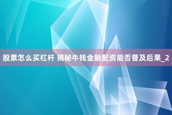 股票怎么买杠杆 揭秘牛钱金融配资能否普及后果_2