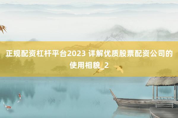 正规配资杠杆平台2023 详解优质股票配资公司的使用相貌_2