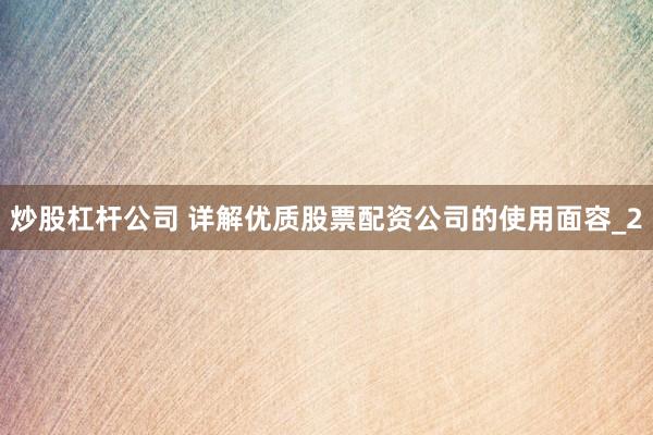 炒股杠杆公司 详解优质股票配资公司的使用面容_2