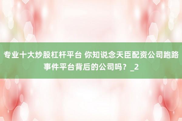 专业十大炒股杠杆平台 你知说念天臣配资公司跑路事件平台背后的公司吗？_2