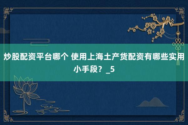 炒股配资平台哪个 使用上海土产货配资有哪些实用小手段？_5