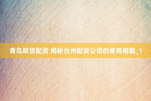 青岛期货配资 揭秘台州配资公司的使用相貌_1