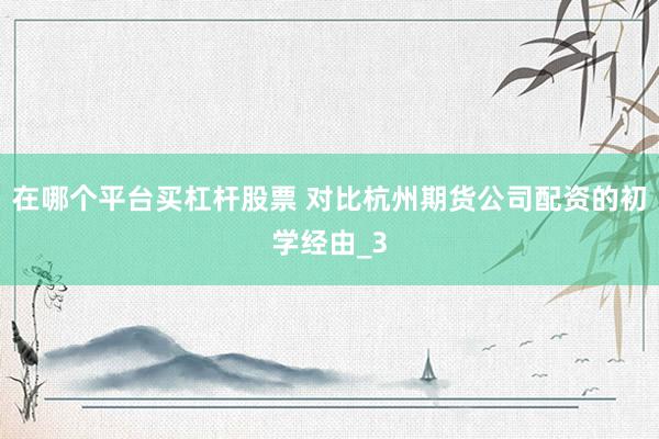 在哪个平台买杠杆股票 对比杭州期货公司配资的初学经由_3
