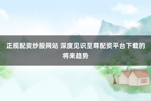 正规配资炒股网站 深度见识至尊配资平台下载的将来趋势