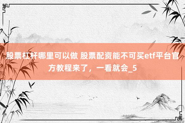 股票杠杆哪里可以做 股票配资能不可买etf平台官方教程来了，一看就会_5