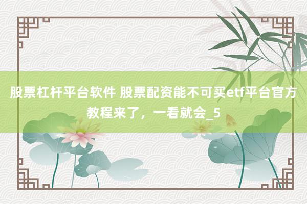 股票杠杆平台软件 股票配资能不可买etf平台官方教程来了，一看就会_5