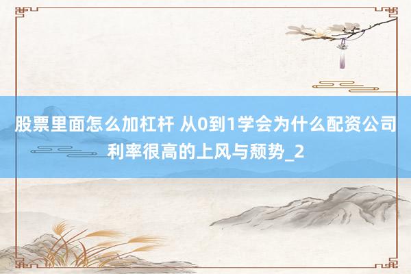 股票里面怎么加杠杆 从0到1学会为什么配资公司利率很高的上风与颓势_2