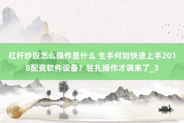 杠杆炒股怎么操作是什么 生手何如快速上手2018配资软件设备？驻扎操作才调来了_3
