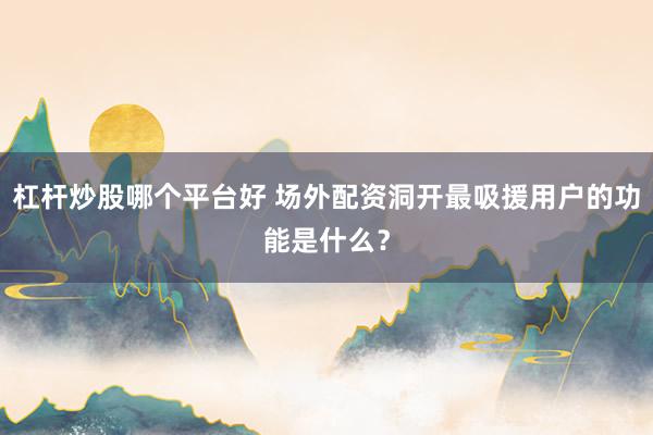 杠杆炒股哪个平台好 场外配资洞开最吸援用户的功能是什么？