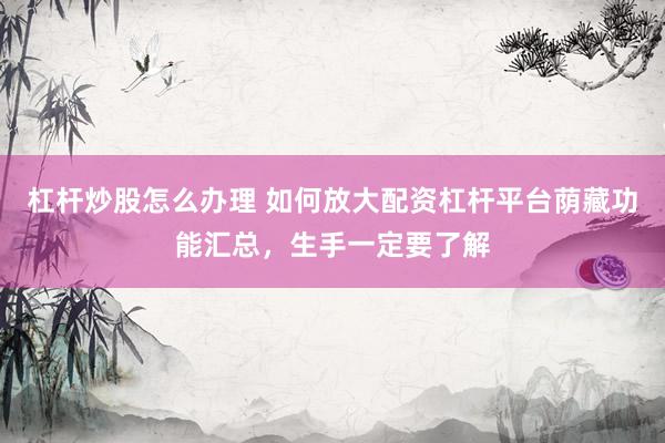 杠杆炒股怎么办理 如何放大配资杠杆平台荫藏功能汇总，生手一定要了解