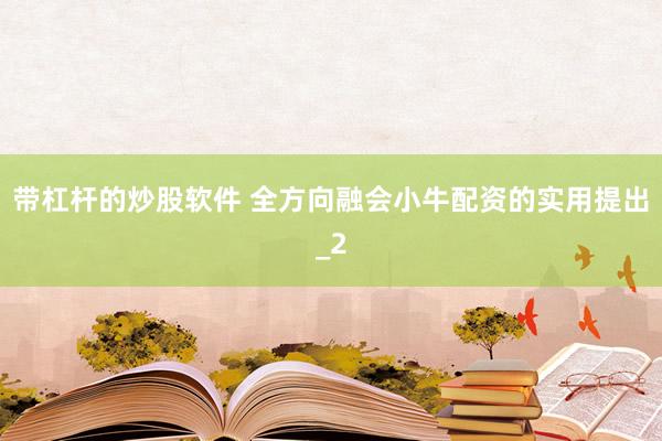 带杠杆的炒股软件 全方向融会小牛配资的实用提出_2