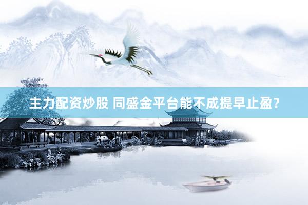 主力配资炒股 同盛金平台能不成提早止盈？