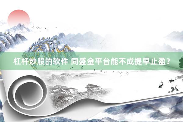 杠杆炒股的软件 同盛金平台能不成提早止盈?