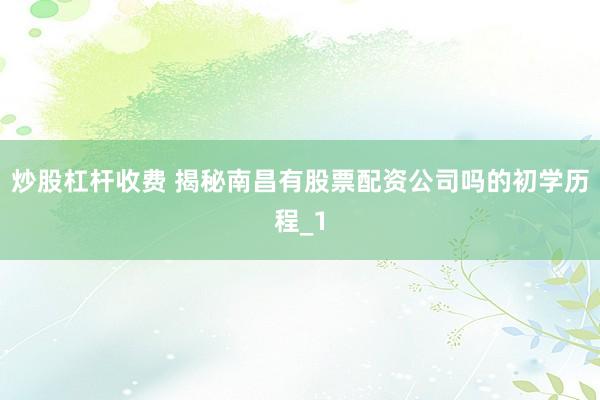 炒股杠杆收费 揭秘南昌有股票配资公司吗的初学历程_1