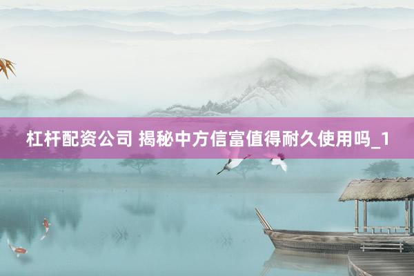 杠杆配资公司 揭秘中方信富值得耐久使用吗_1