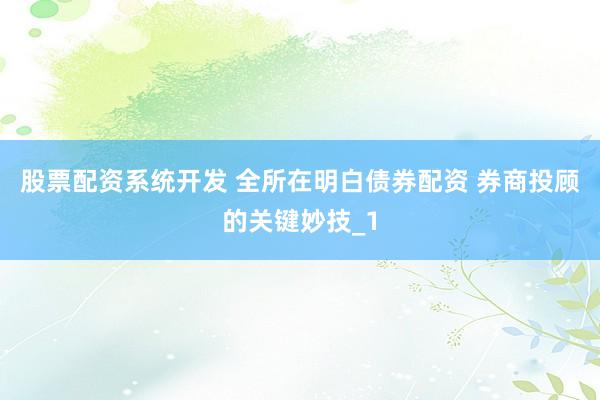 股票配资系统开发 全所在明白债券配资 券商投顾的关键妙技_1