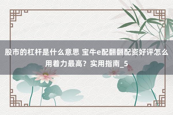 股市的杠杆是什么意思 宝牛e配翻翻配资好评怎么用着力最高？实用指南_5