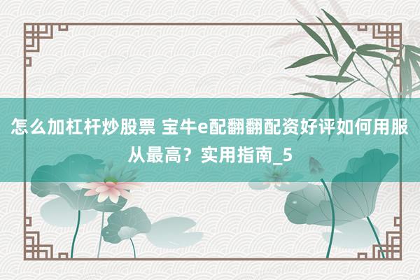 怎么加杠杆炒股票 宝牛e配翻翻配资好评如何用服从最高？实用指南_5
