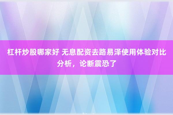 杠杆炒股哪家好 无息配资去路易泽使用体验对比分析，论断震恐了