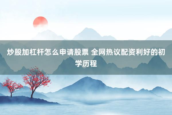 炒股加杠杆怎么申请股票 全网热议配资利好的初学历程
