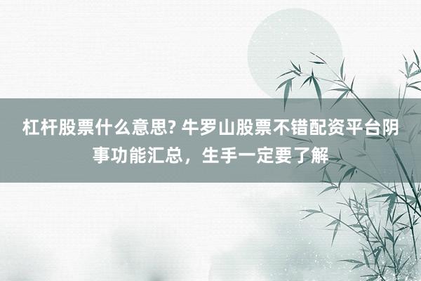 杠杆股票什么意思? 牛罗山股票不错配资平台阴事功能汇总，生手一定要了解