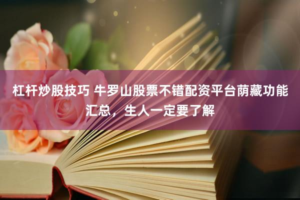 杠杆炒股技巧 牛罗山股票不错配资平台荫藏功能汇总，生人一定要了解