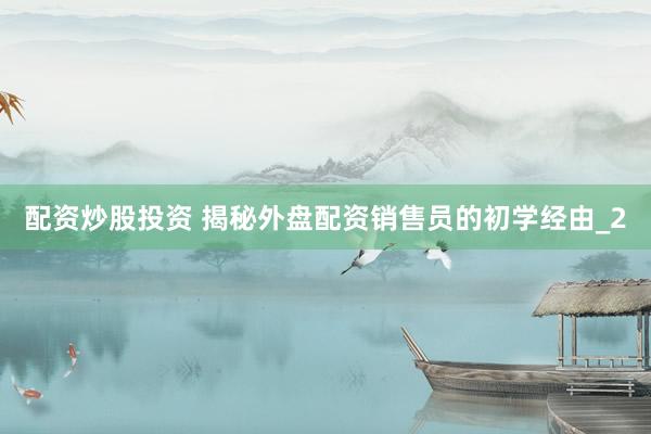 配资炒股投资 揭秘外盘配资销售员的初学经由_2