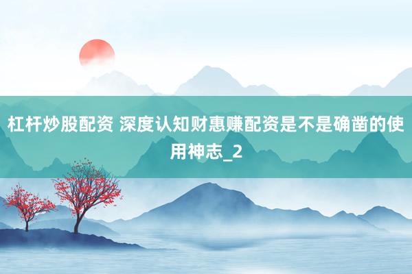 杠杆炒股配资 深度认知财惠赚配资是不是确凿的使用神志_2